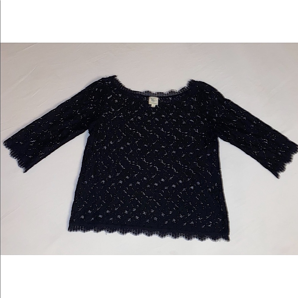 Anthropologie Sheer Lace 3/4 Sleeve Blouse